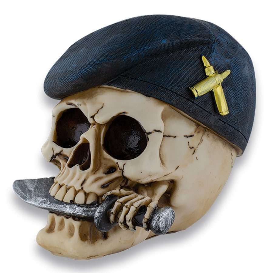 Caveira militar boina verde miniatura, 13,5 cm.
