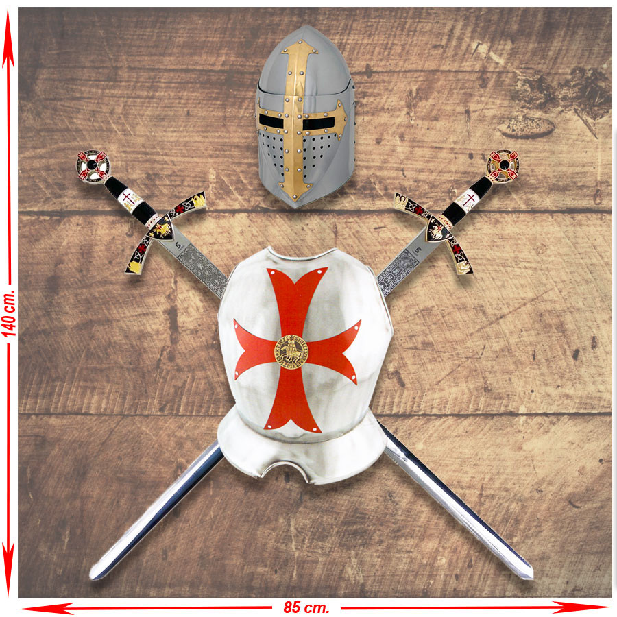 Panóplia de Cavaleiros Templários com Espadas, peitorais e elmo
