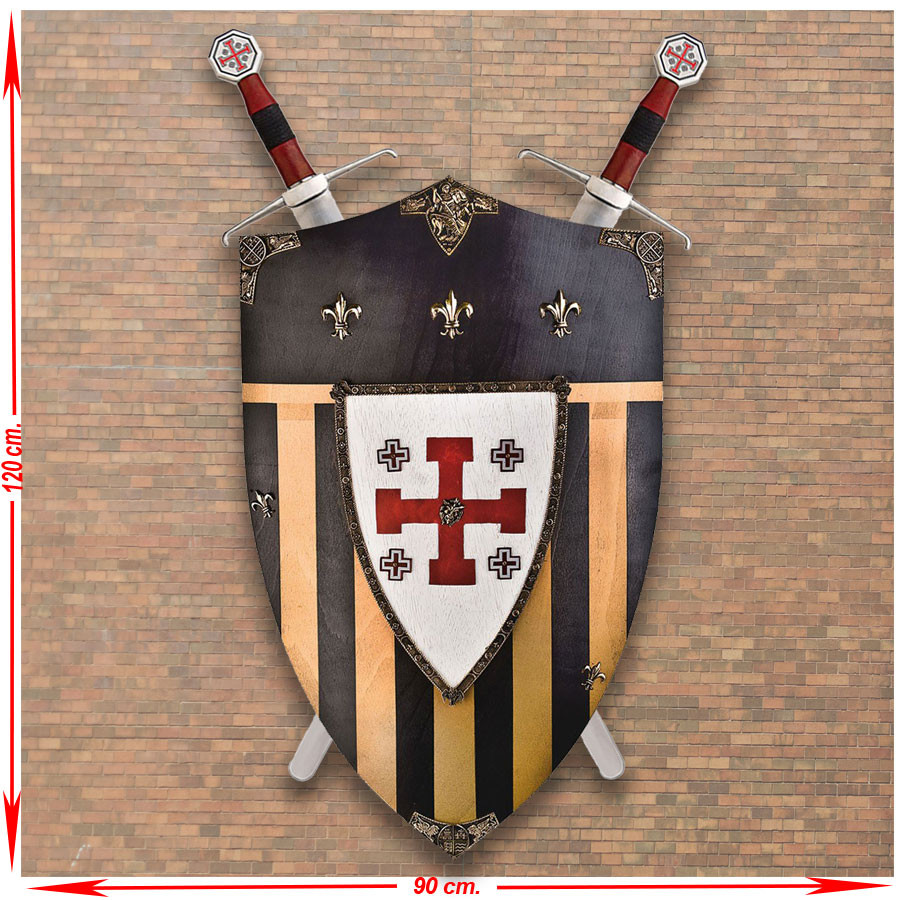Panóplia 2 Espadas + Escudo Cavaleiros de Jerusalém em madeira