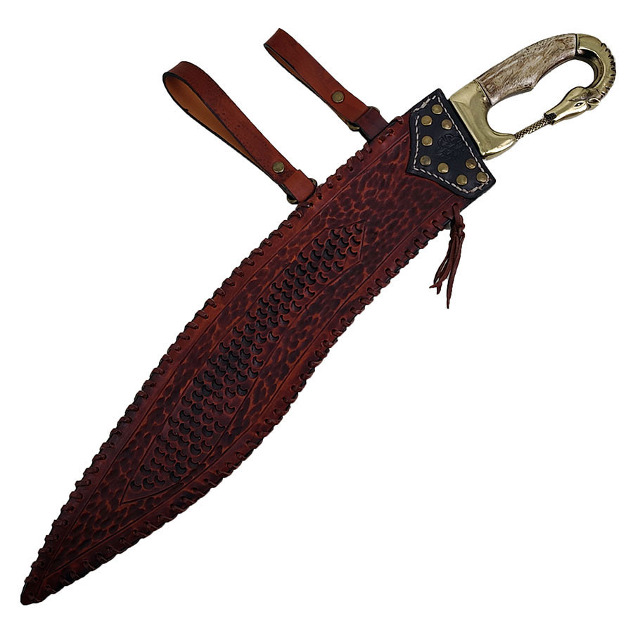 Falcata ibérica decorativa artesanal com bainha, lâmina 60 cm.