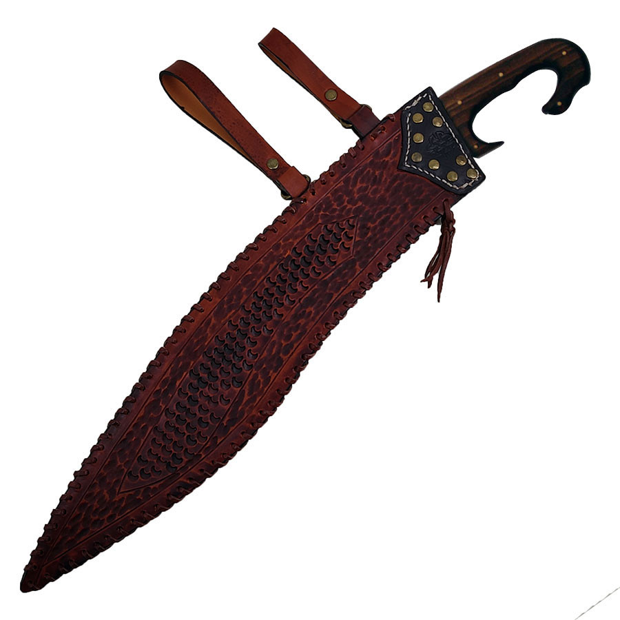 Falcata ibérica funcional artesanal com bainha, lâmina 60 cm.