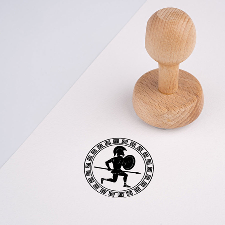 Carimbo de tinta da Grécia Antiga e carimbo com guerreiro, várias cores