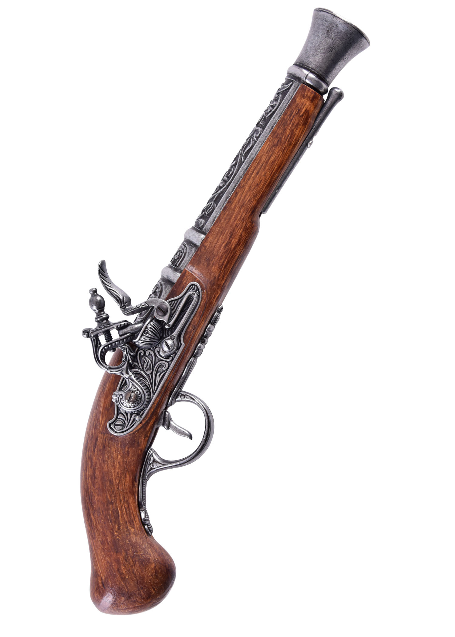 Pistola pirata Flintlock, tipo bacamarte, século XVIII