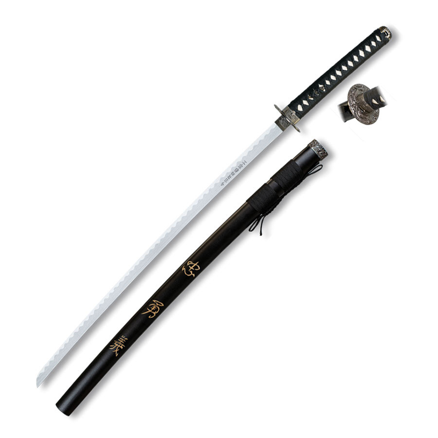Katana preta Tole10 com suporte de mesa, lâmina 71 cm.