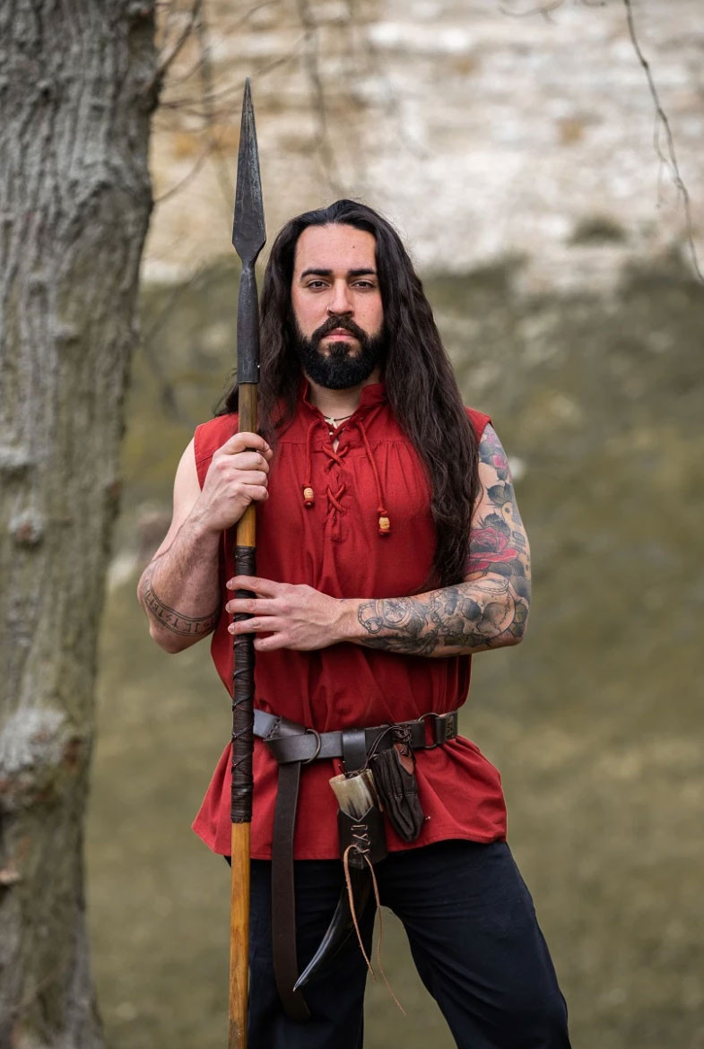 Camisa medieval vermelha sem mangas, modelo Louis