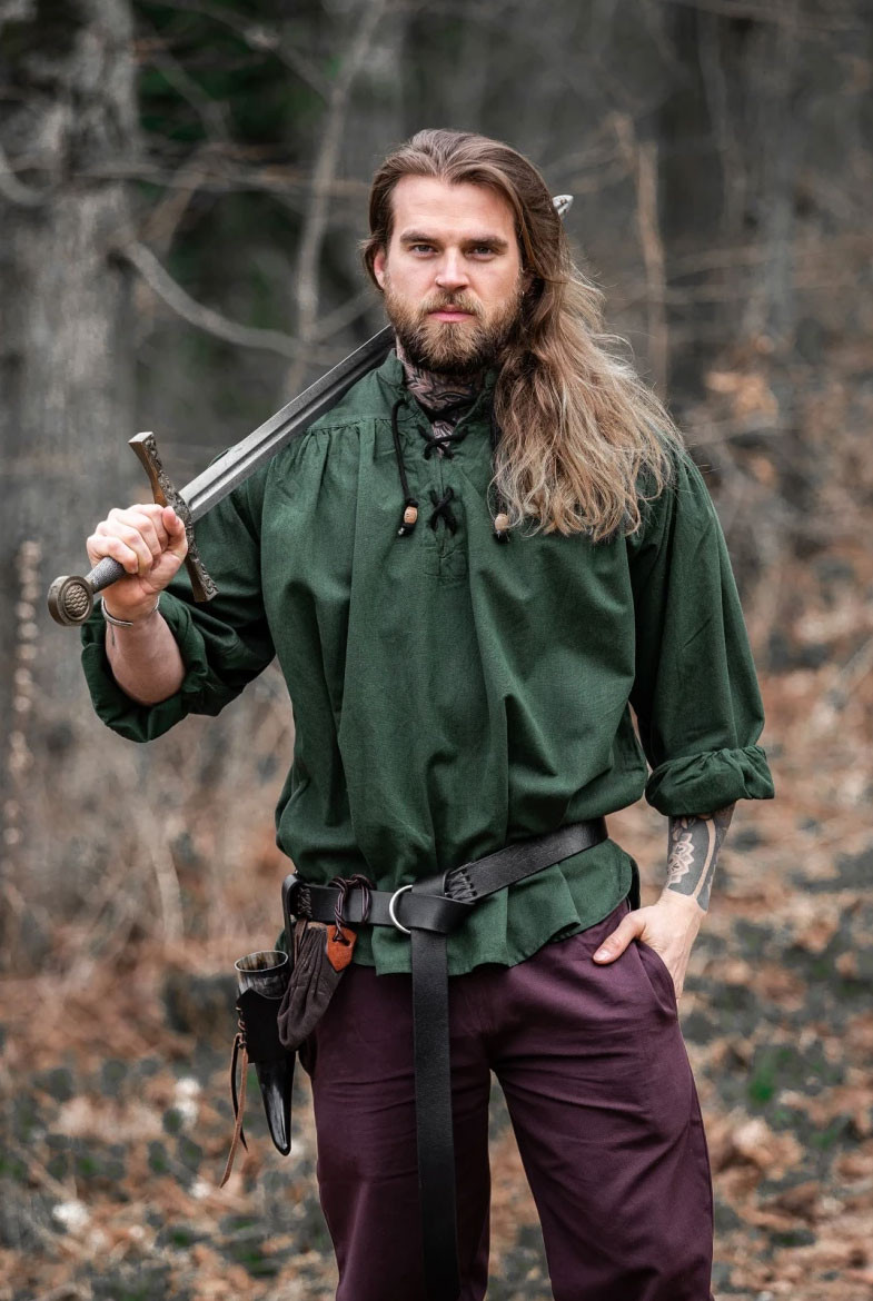 Camisa medieval com laços modelo Georg, cor verde