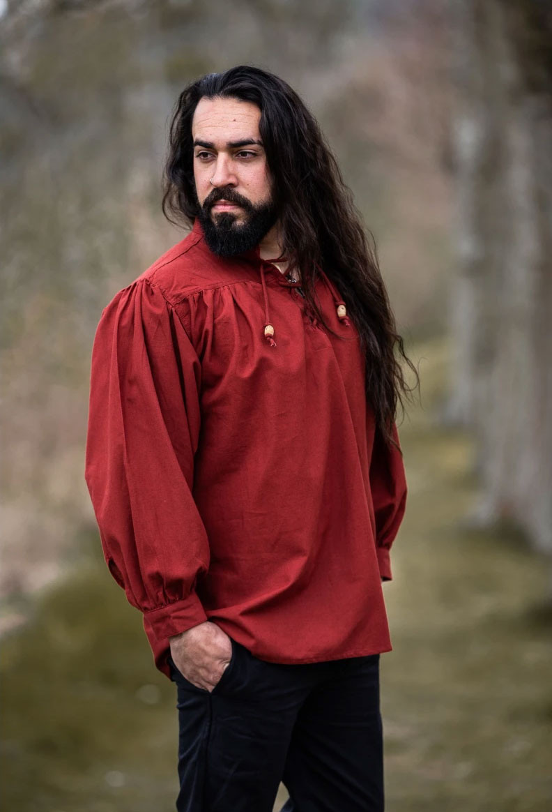 Camisa medieval vermelha Friedrich com gravatas