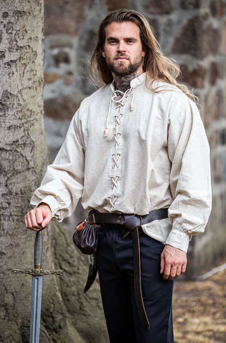 Camisa medieval com laços modelo Dagwin, branco natural