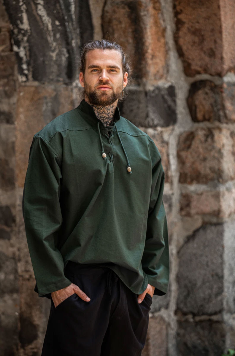 Camisa medieval cadarços modelo Ansbert, cor verde