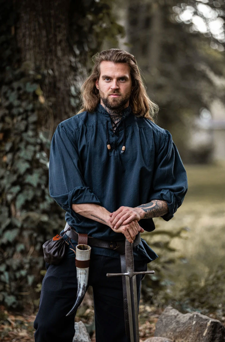 Camisa medieval com laços modelo Georg, cor azul