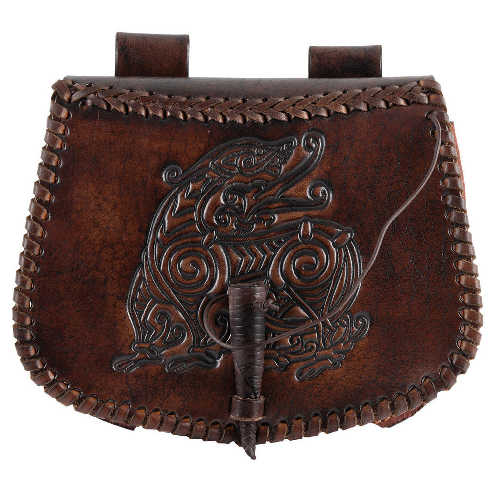 Bolsa dragão em couro marrom para usar no cinto