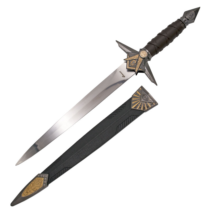 Adaga medieval maçônica, pomo de níquel