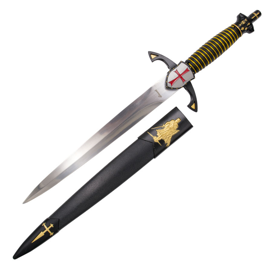 Adaga medieval Templária negra guarda escudo cruz