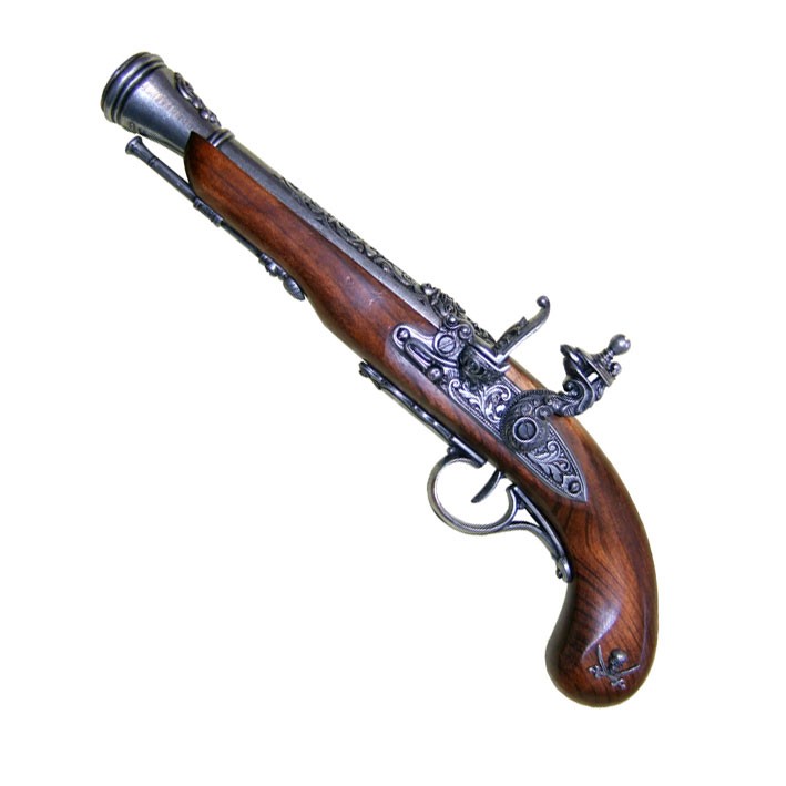 Pistola de pederneira pirata do século 18 (canhota)