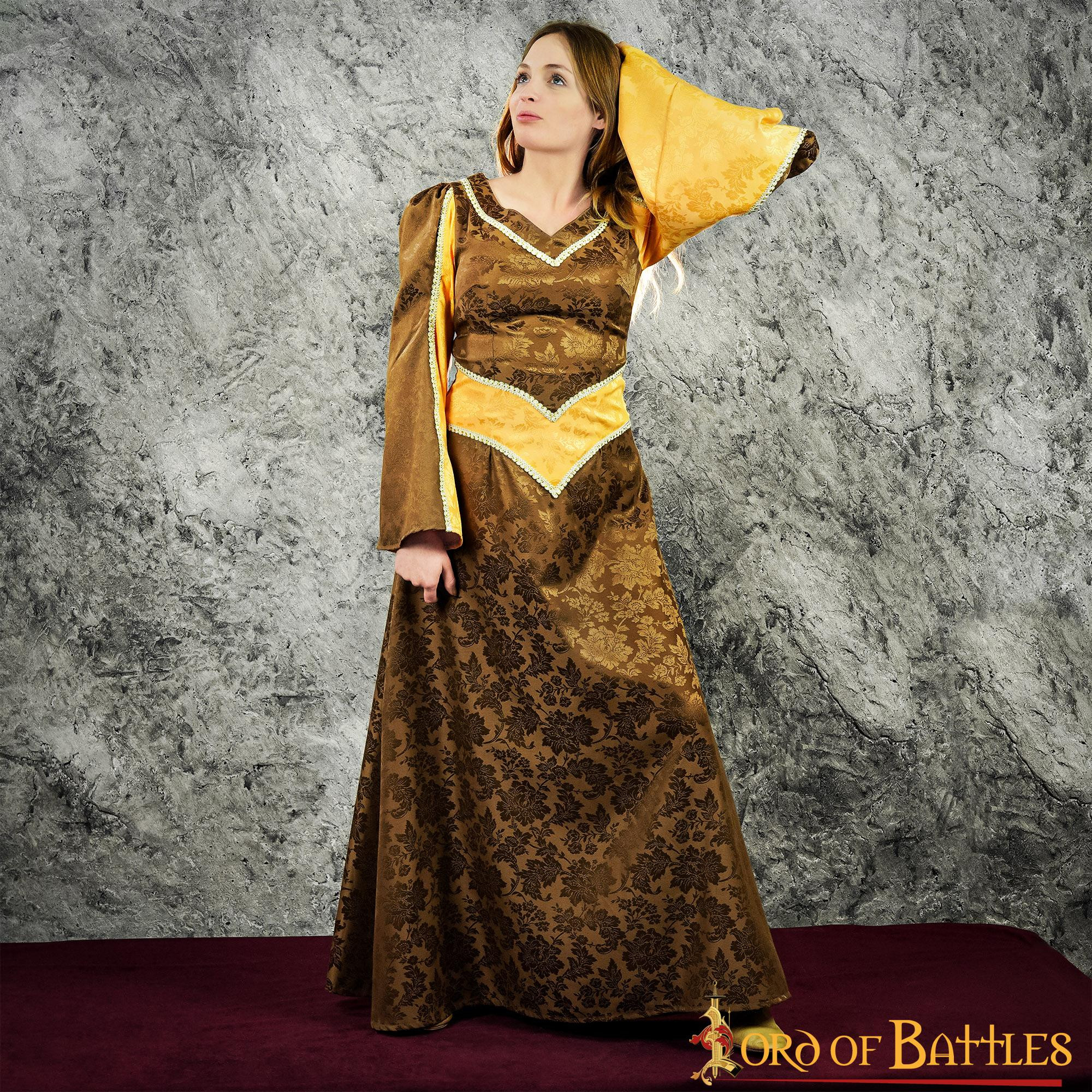 Sabat vestido de mulher medieval com brocados