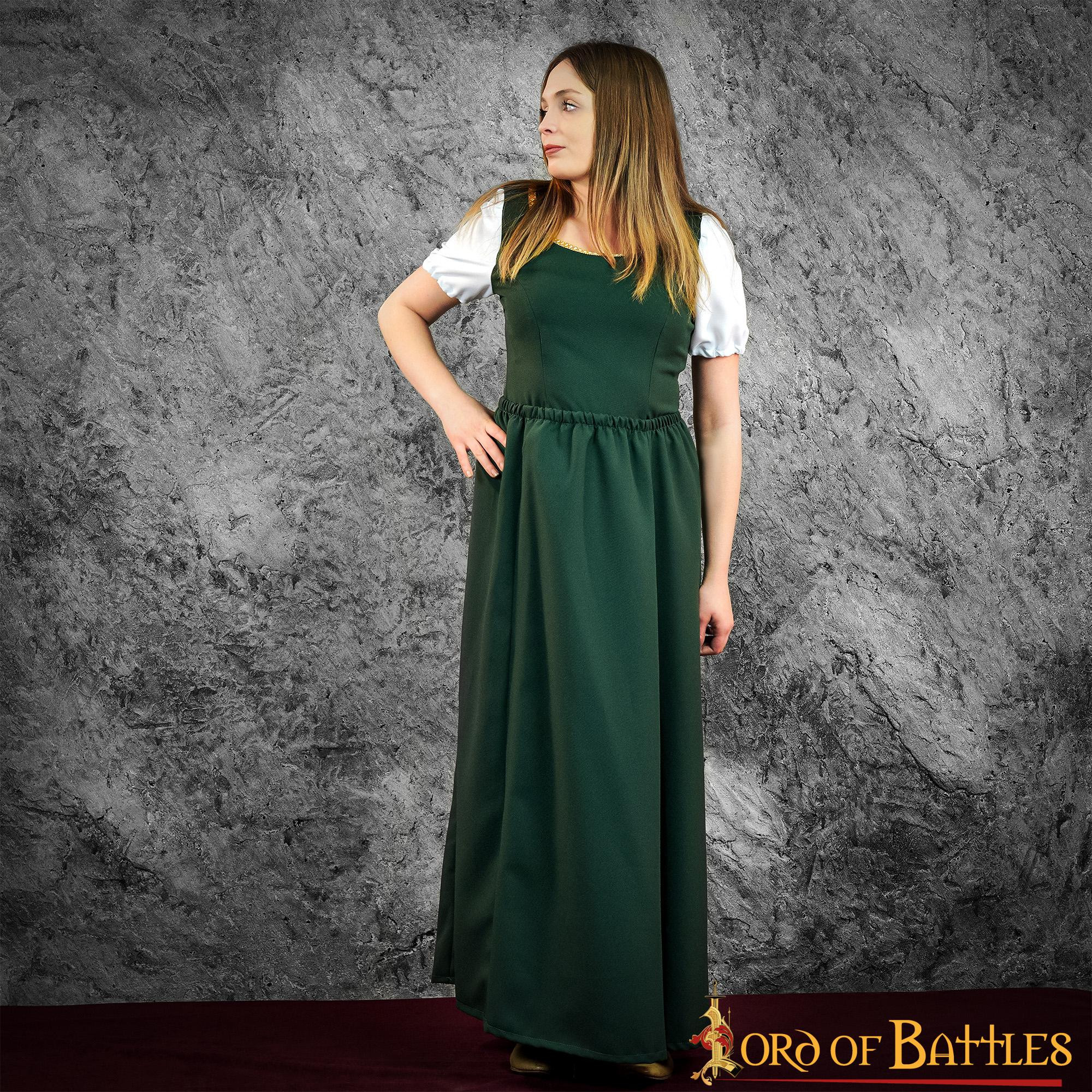 Saia e corpete de garçonete Goye medieval e renascentista - Verde