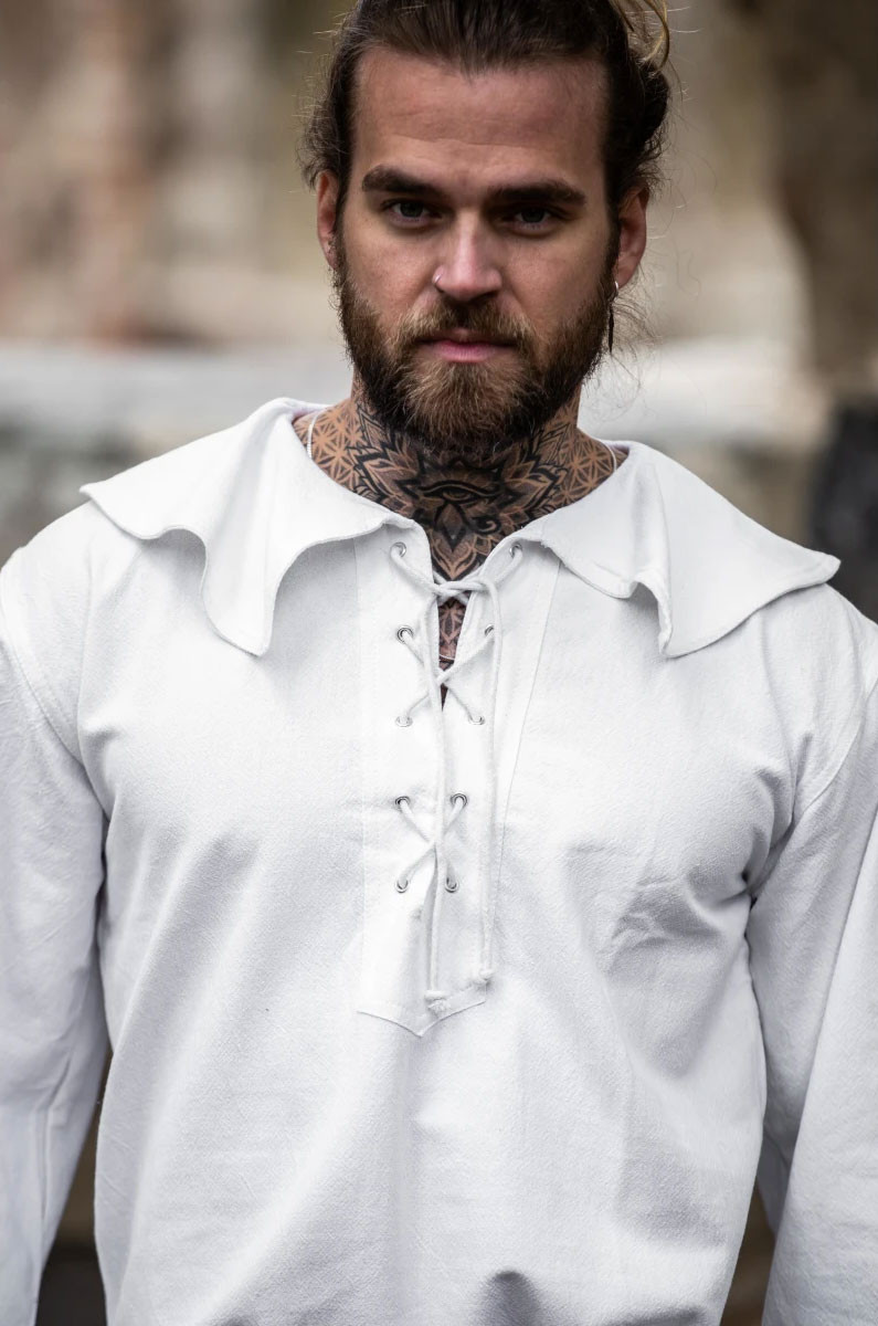 Camisa medieval com gola modelo Athos, cor branca