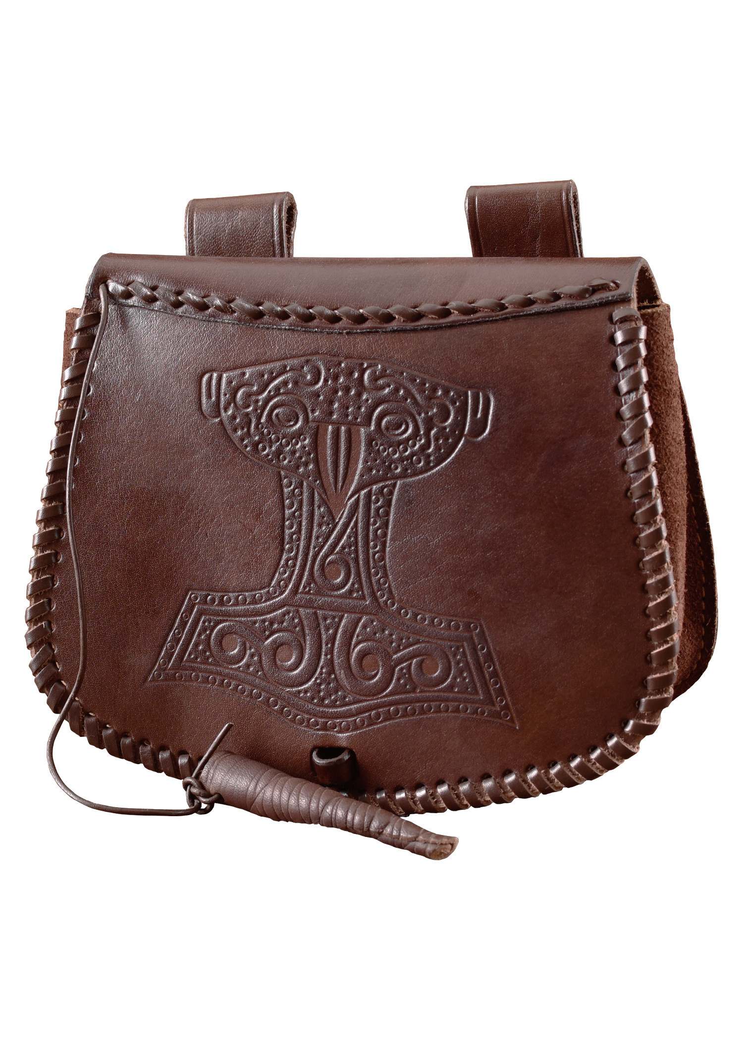 Bolsa Viking Martelo de Thor em couro marrom, para usar no cinto