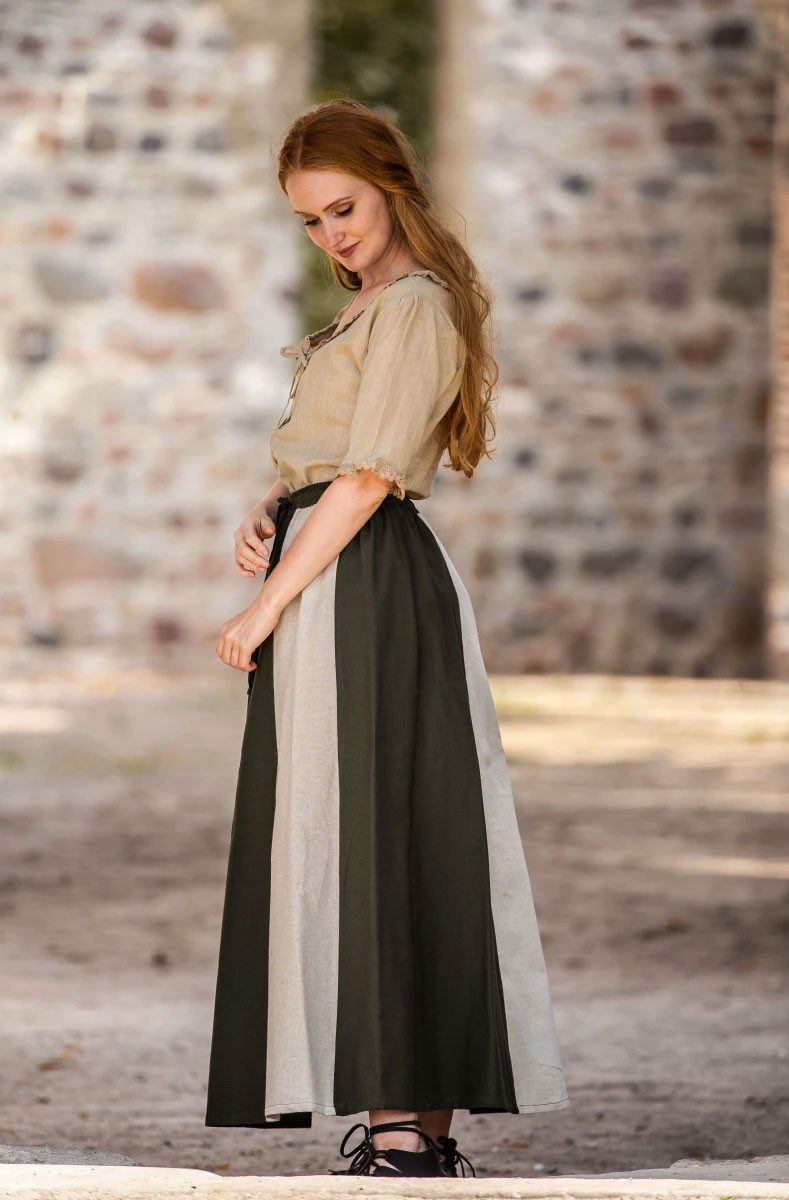 Saia medieval modelo Diana, natural verde-branco