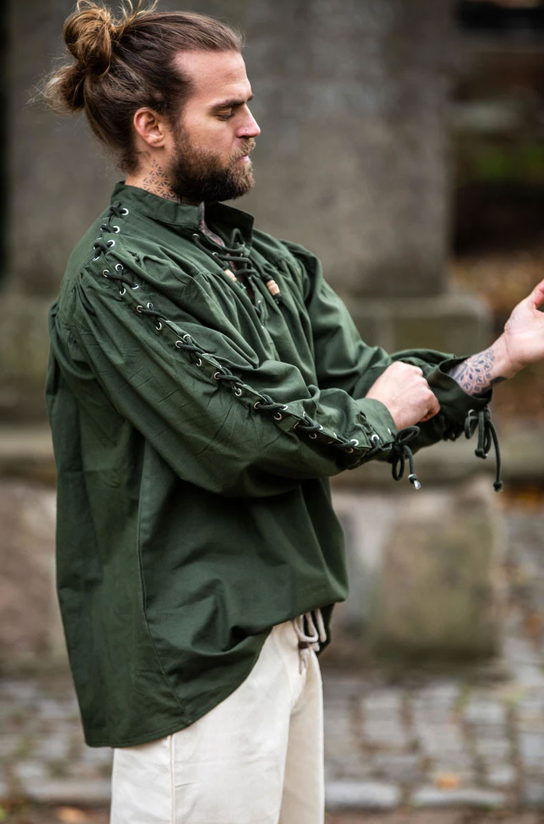 Camisa medieval Adrian com atacadores, verde