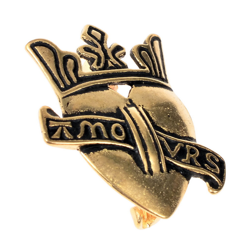 Broche de bronze de coração peregrino com coroa