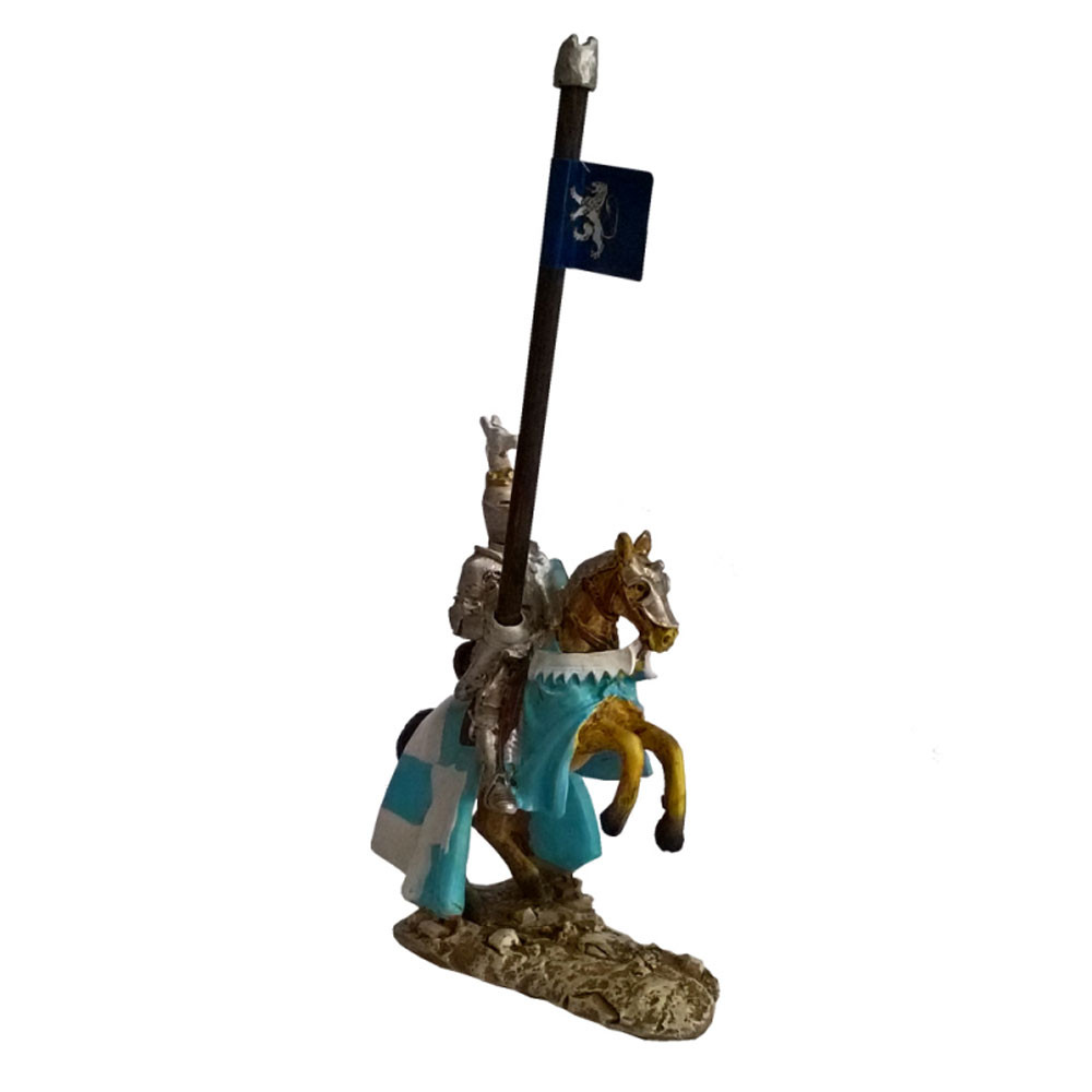 Cavaleiro medieval em miniatura com estandarte do Leão Rampante (12 cm.)