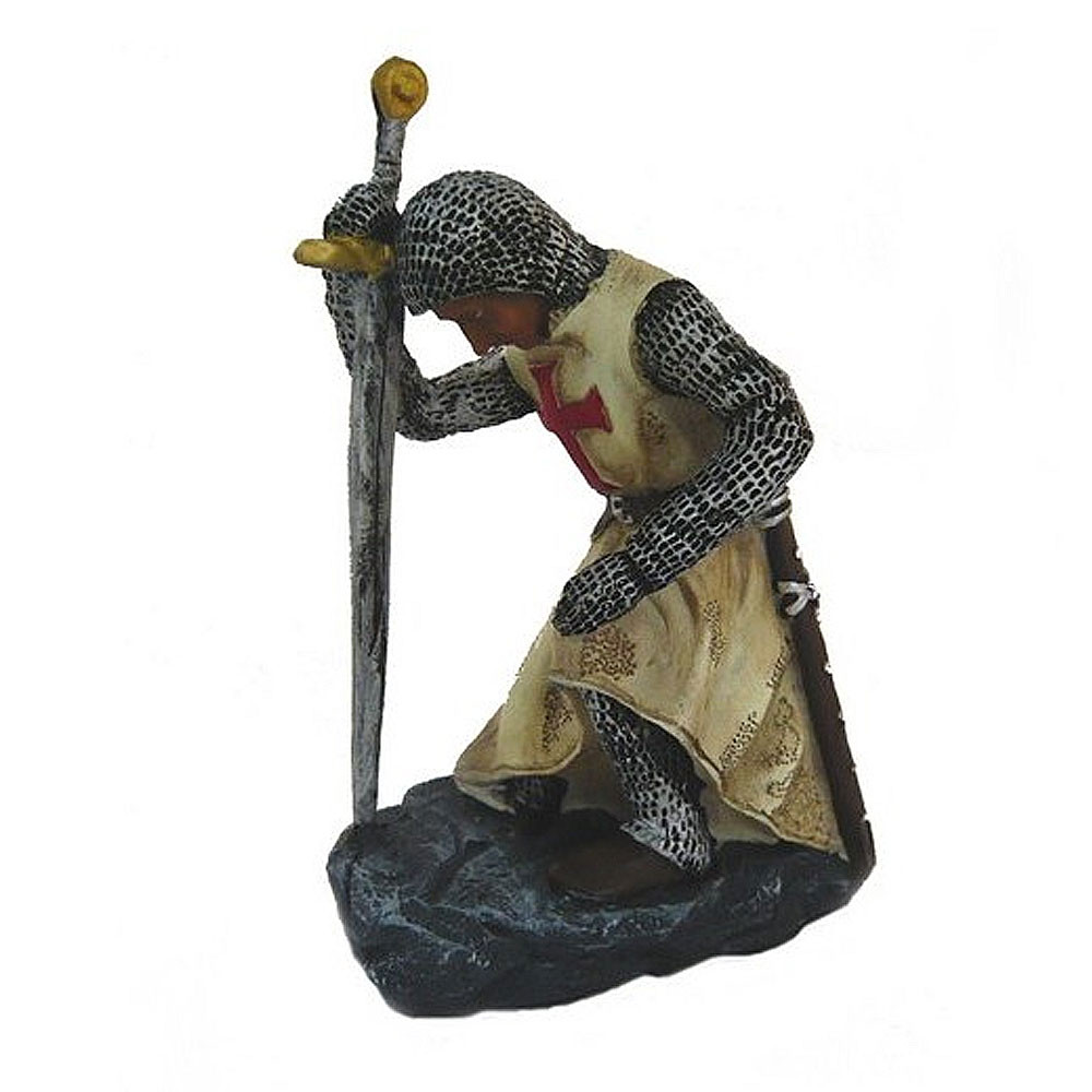 Cavaleiro Templário medieval em miniatura ajoelhado com espada (12 cm.)