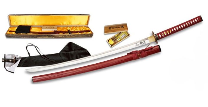 Katana de aço carbono + bainha + caixa + +2 tsubas kit de limpeza