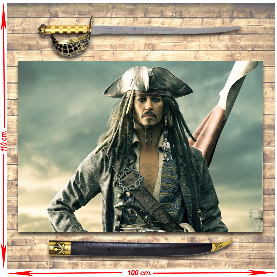Piratas do Caribe Pacote de Espada Jack Sparrow + Estandarte