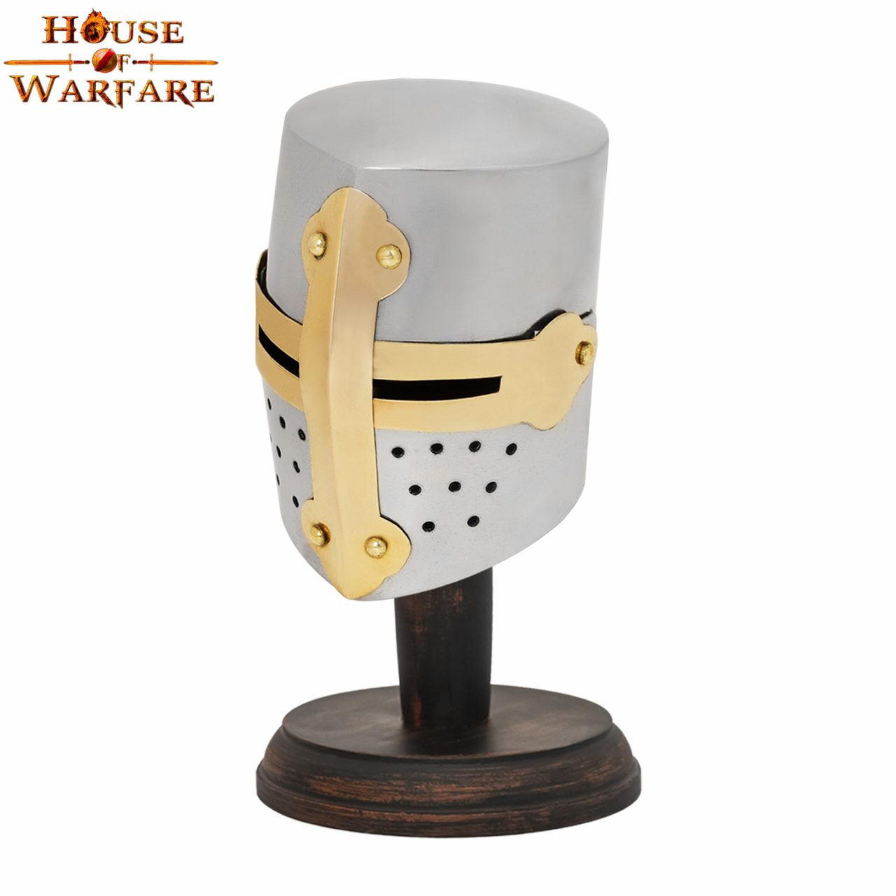 Capacete Mini Medieval Crusaders com suporte de madeira