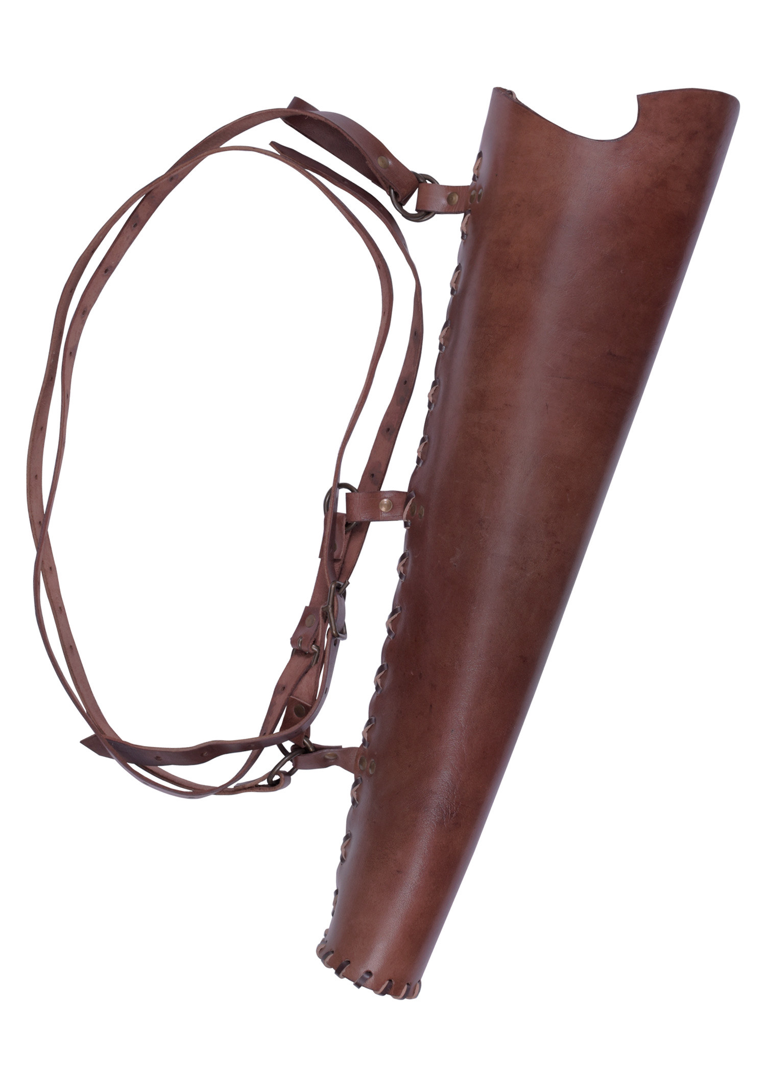 Aljava de couro marrom, com alça nas costas (64 cm.)