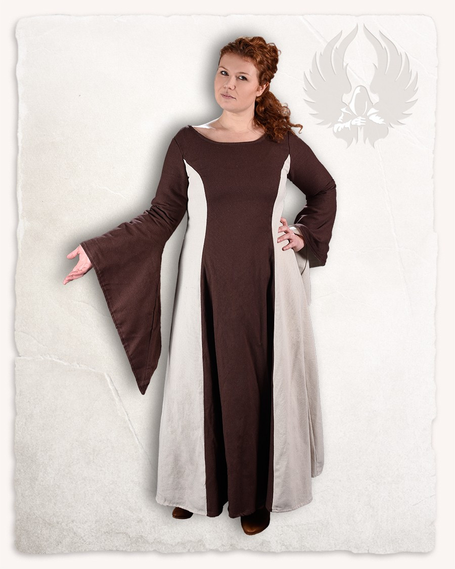 Vestido medieval em algodão modelo Calla, castanho-creme