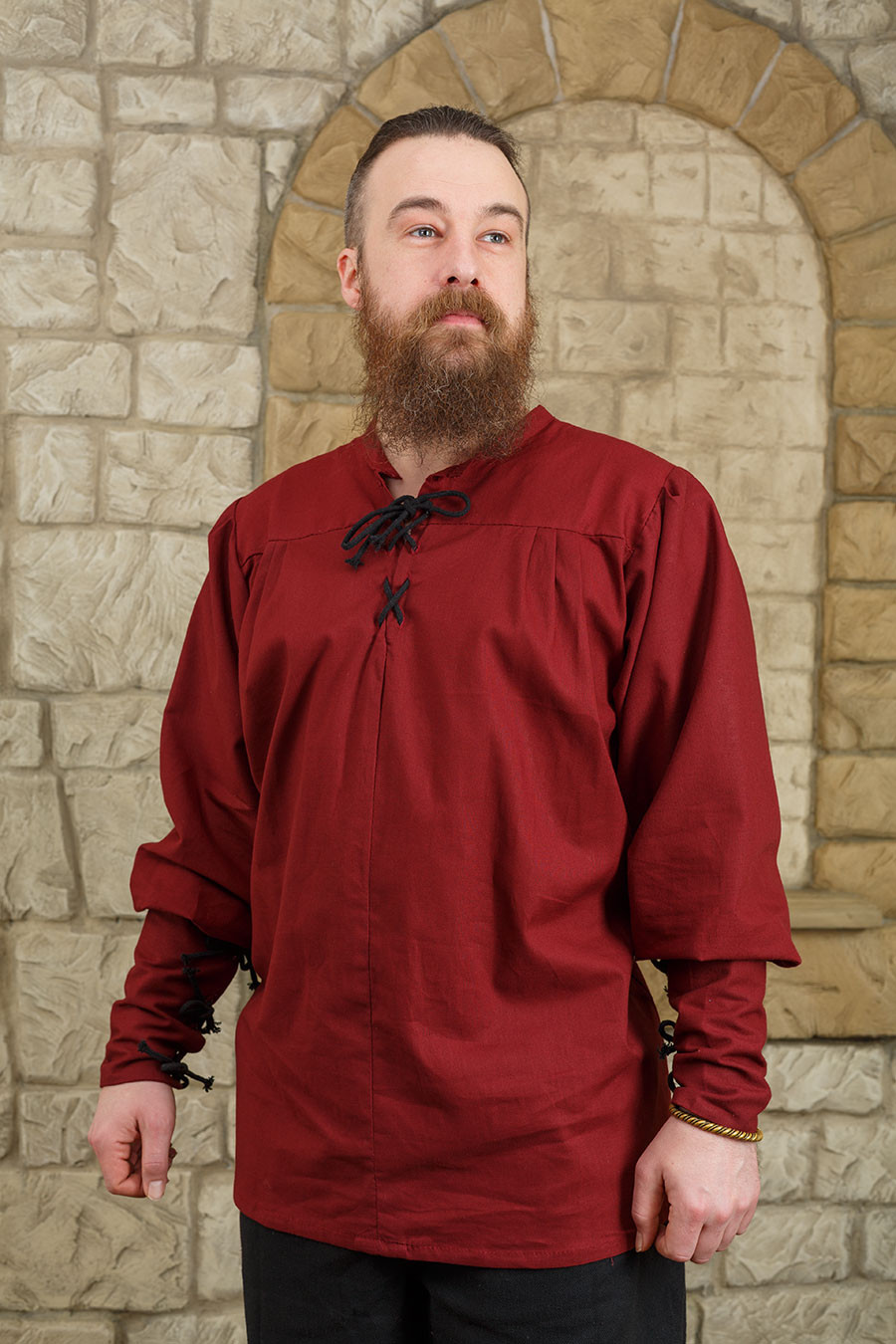 Camisa medieval com laços modelo Simon, bordô