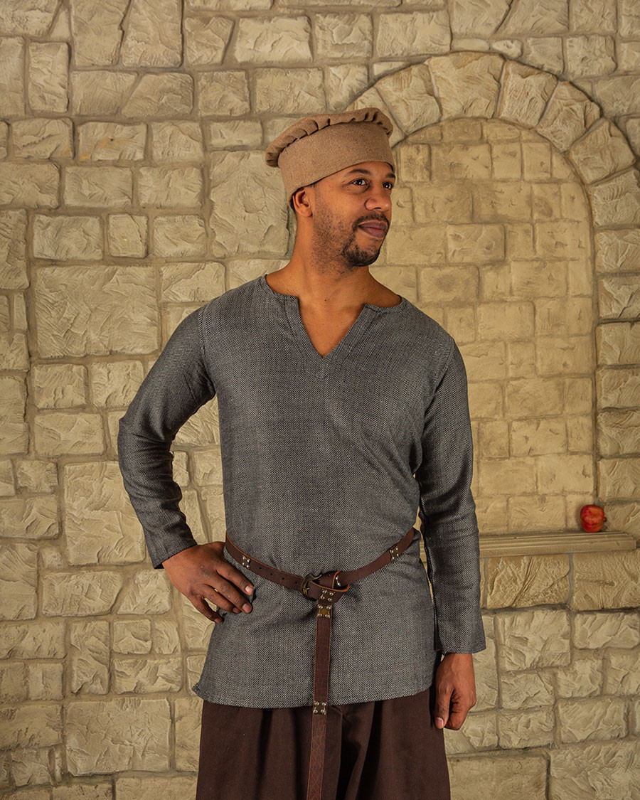 Túnica Viking padrão espinha de peixe modelo Tronde, cinza