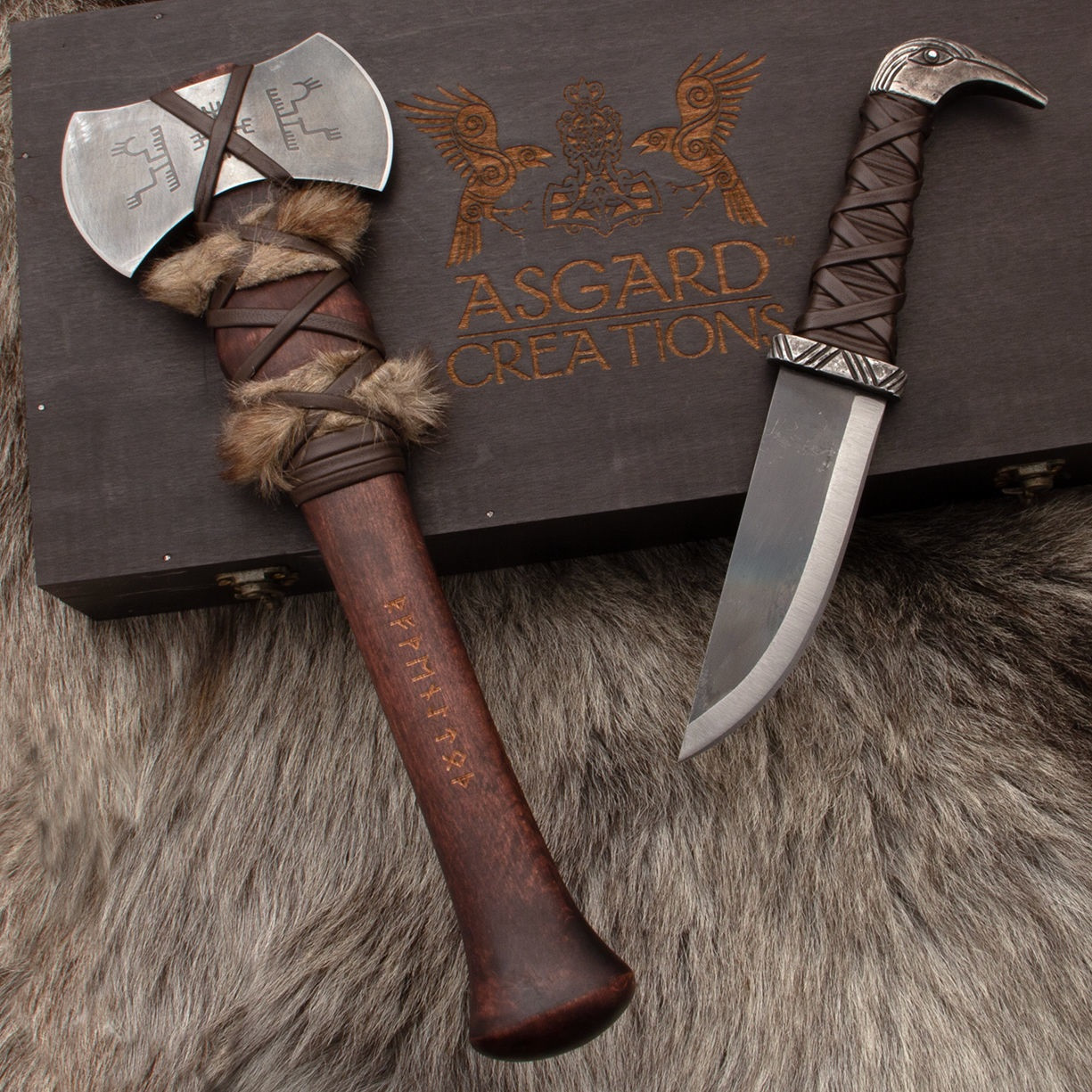 Conjunto de machado e faca Viking com caixa, criação de Asgard
