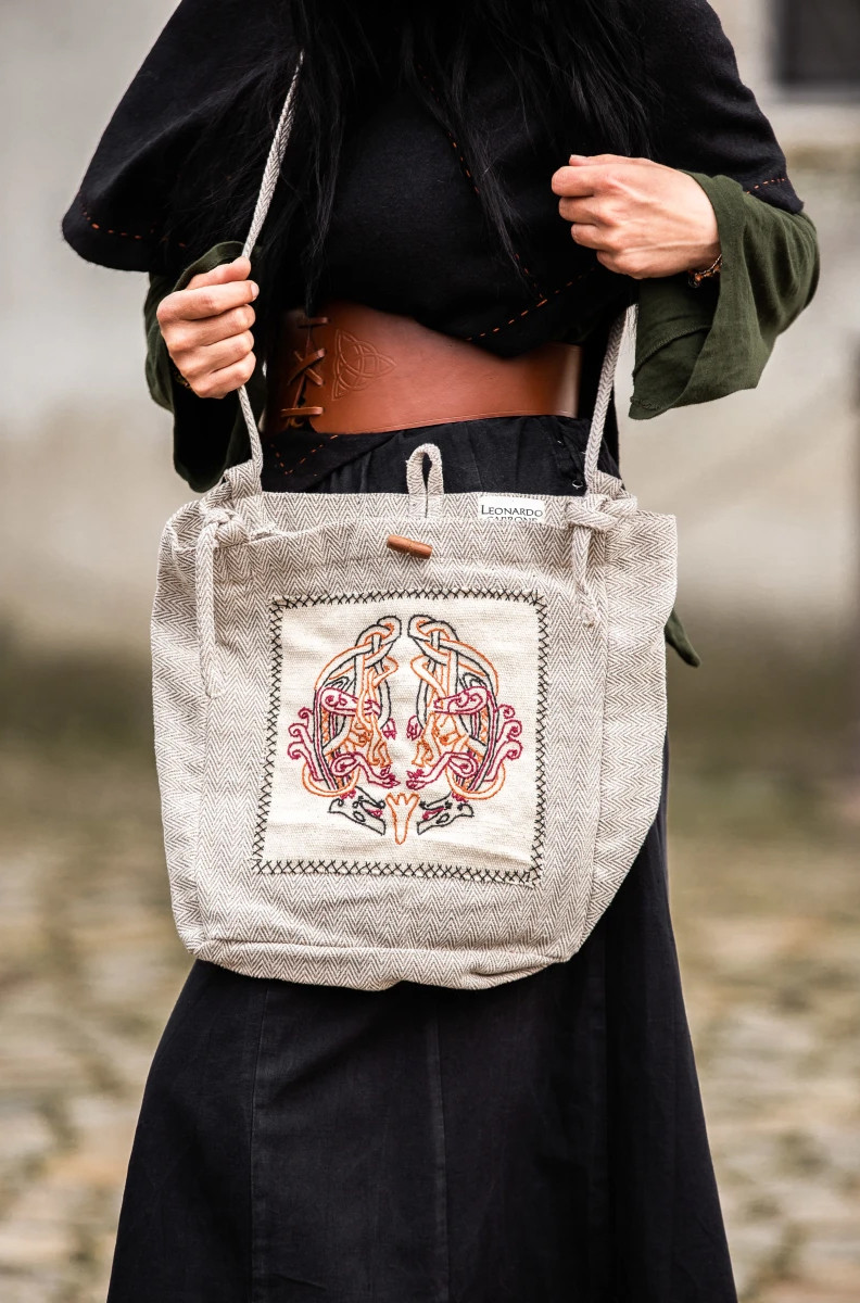 Bolsa com bordado Viking modelo Tora, branco natural
