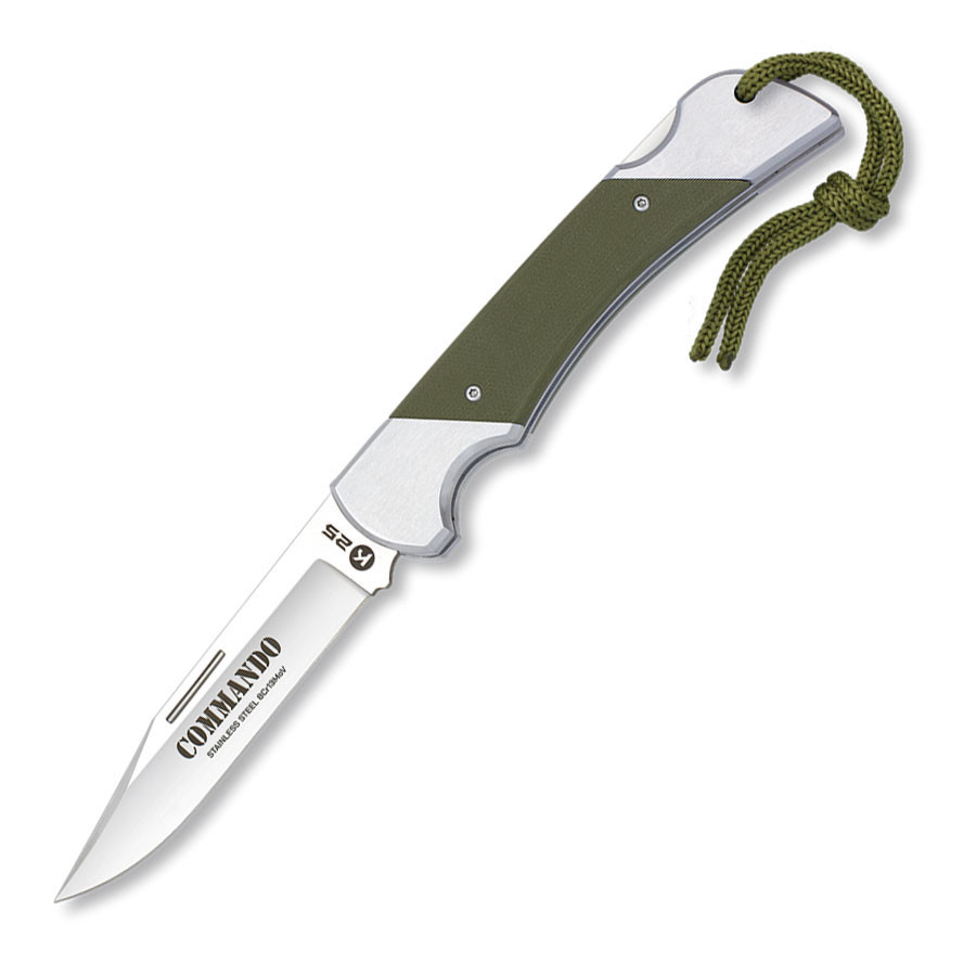 Faca Tática Commando, cabo aço + G10 Verde, lâmina 8,50 cm.