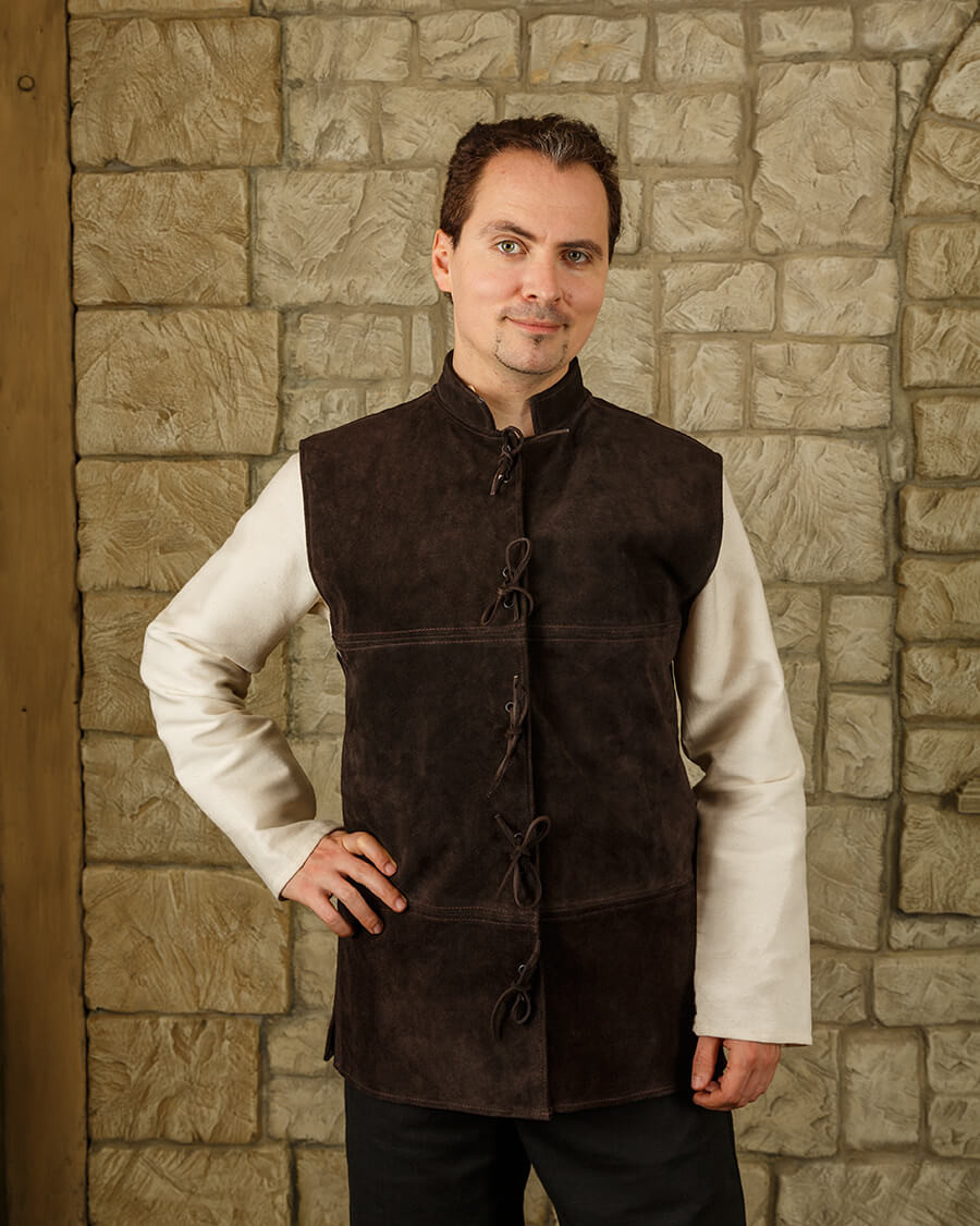 Colete Renaissance Laertes em camurça marrom