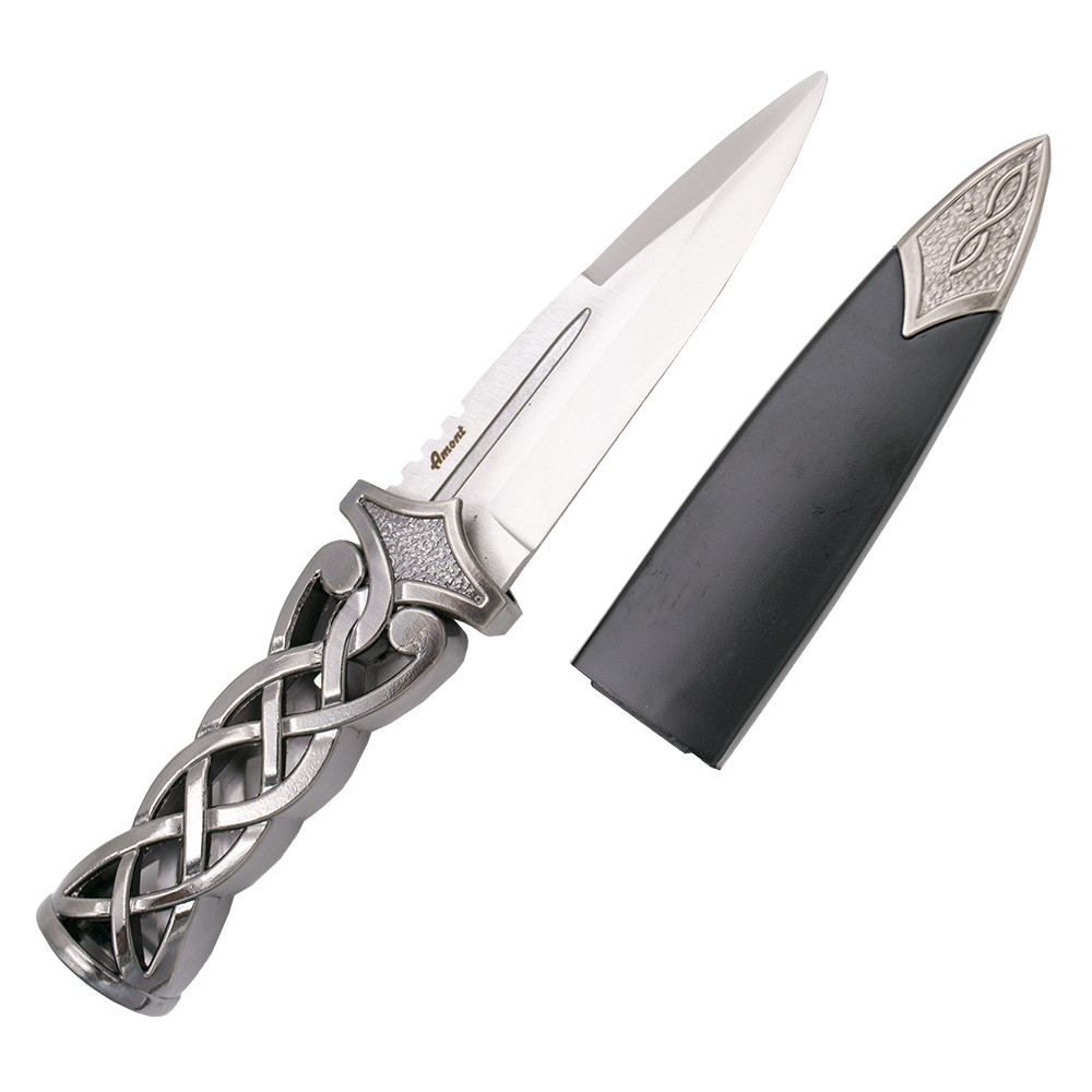 Adaga celta com cabo de níquel trançado com pedra vermelha