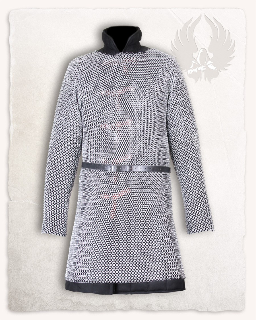 Cota de malha medieval longa modelo Richard, acabamento polido