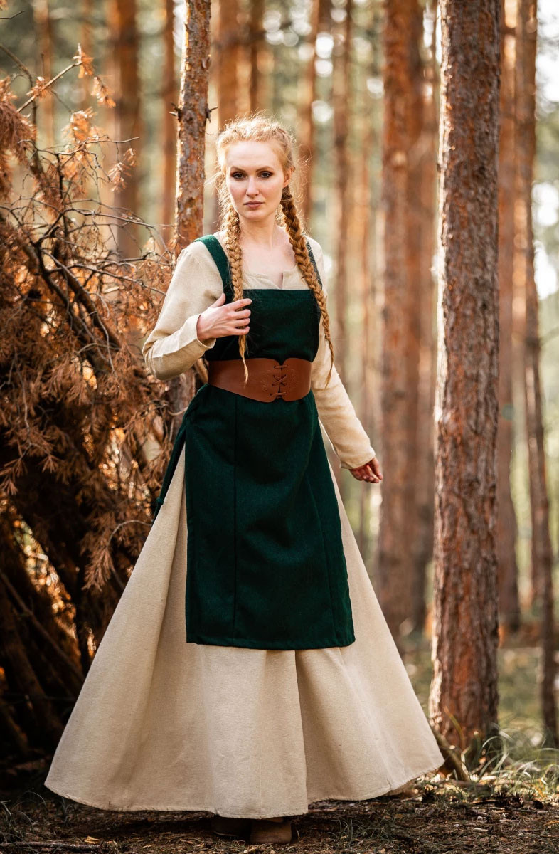 Avental medieval Viking Aila em lã, cor verde