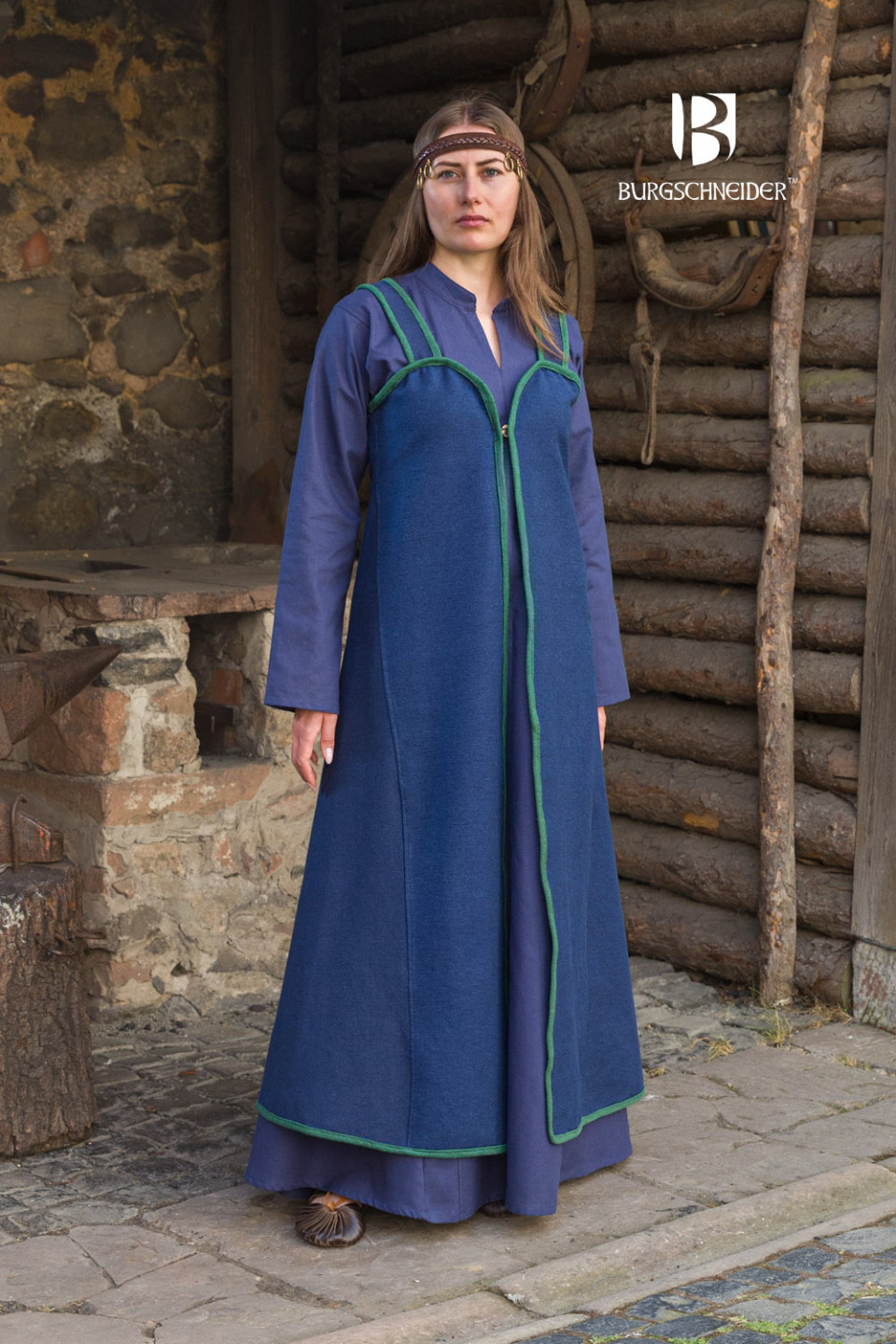 Vestido medieval modelo Rus Katarzyna, azul esverdeado