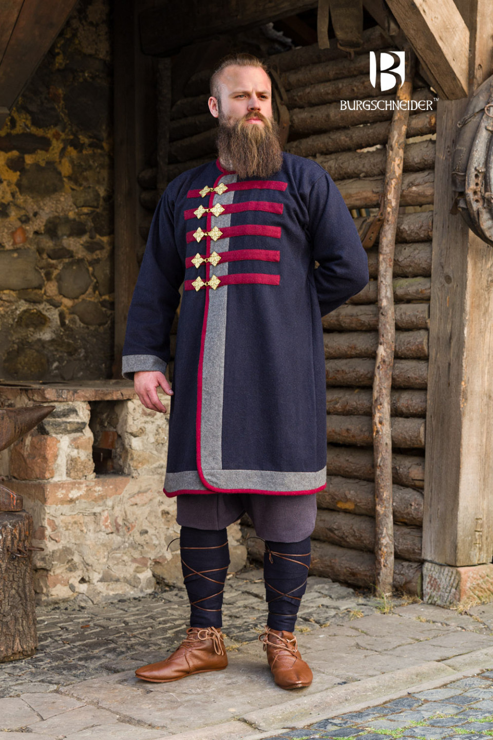 Casaco medieval modelo Rus Kosma, Cinza Escuro-Vermelho