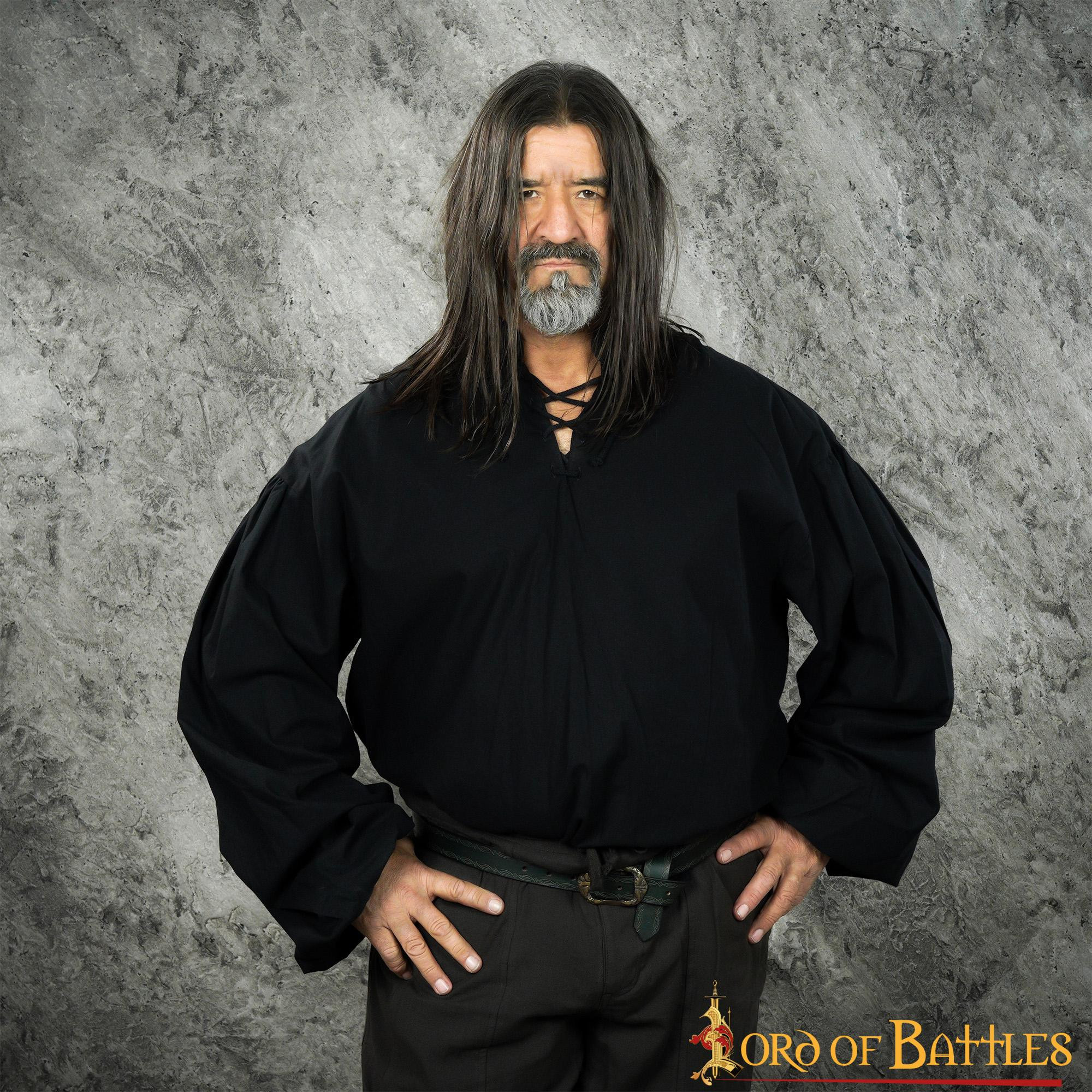 Camisa medieval de algodão modelo Usna, preta