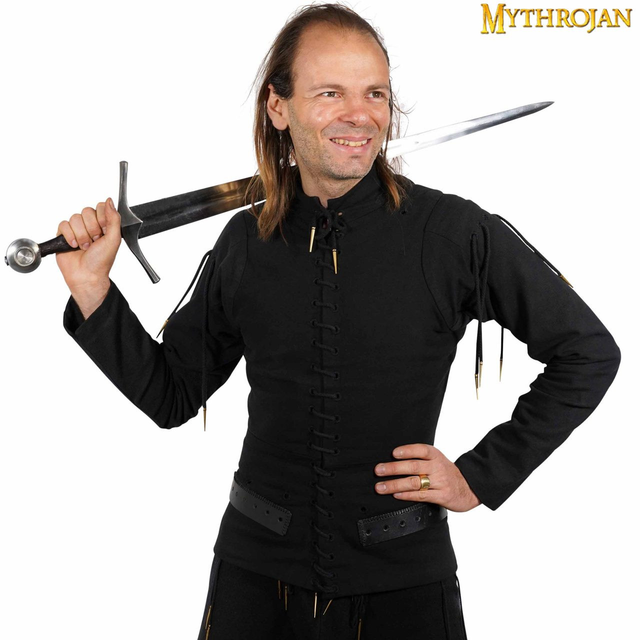Jaqueta masculina medieval com cordões em preto