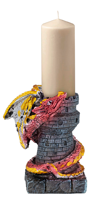 Castiçal de resina fantasia modelo torre dragão (10 cm.)