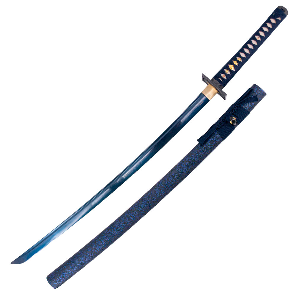 Katana práticas básicas aço damasco azul