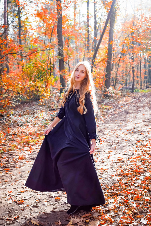 vestido medieval mulher longo preto
