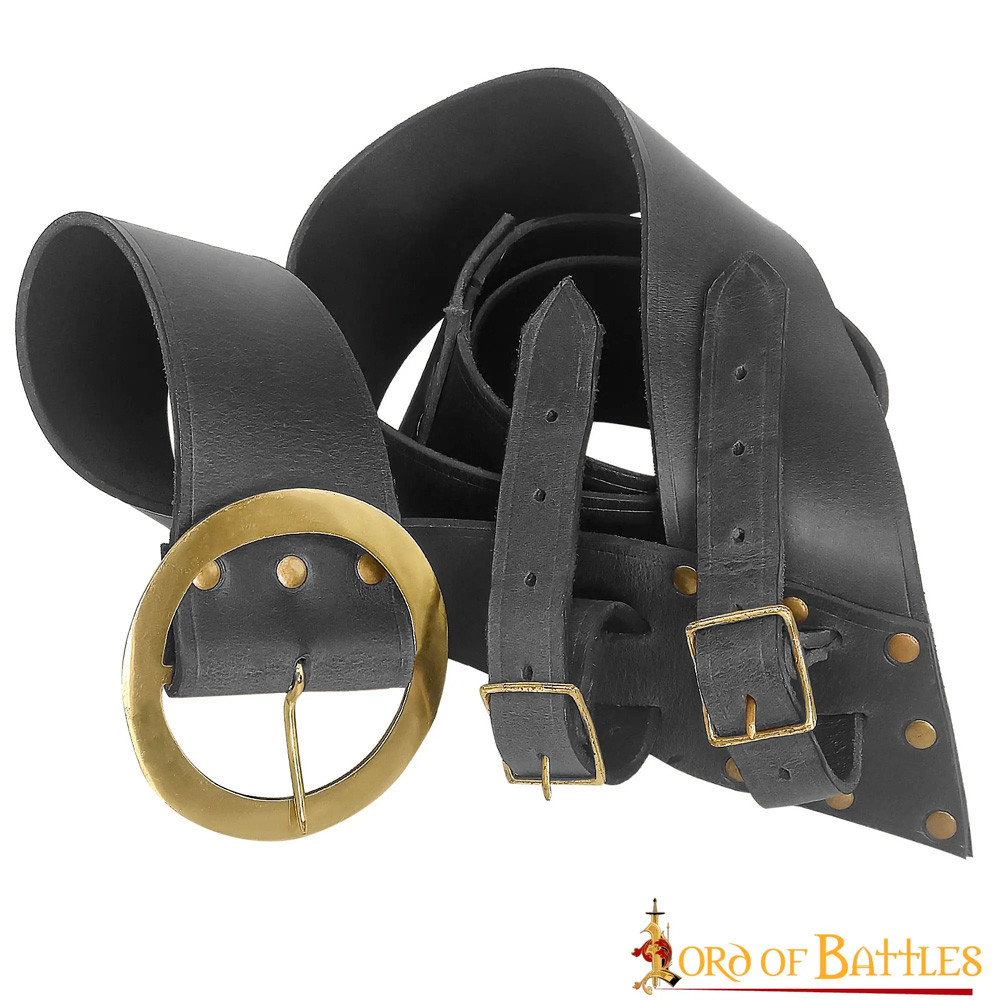 Baldric com cinto de espada em couro preto