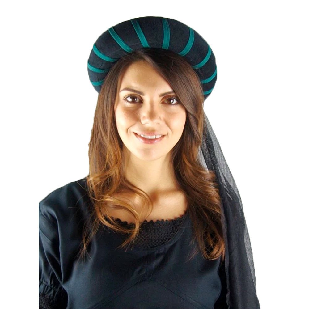 Cocar medieval para mulher, preto e verde